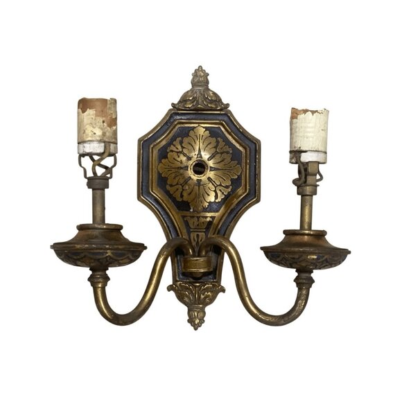 Antique Neoclassical Style Silver Tone Dual Arm Wall Sconce for repair